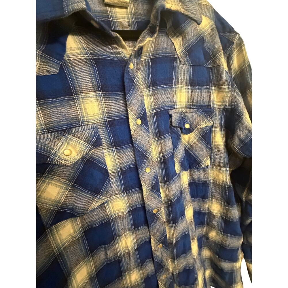 Wrangler Wrancher Men’s XLT Blue Plaid Western Pearl Snap Shirt 100% Cotton Tall - Picture 8 of 11